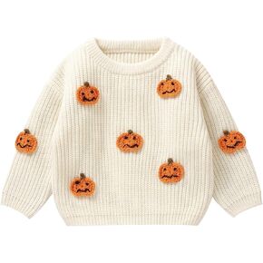 Toddler Boy Girl Sweater Baby Pumpkin Long Sleeve Embroidery Sweatshirt Fall Winter Knitted Pullover
