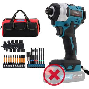 Cordless Impact Driver (No Battery), JOVANT Driver Wrench with Cross Bit, Hex Bit,1/4 Inch Screwdriver 20V Brushless Electric Driver, 4 Speed, Led Light
