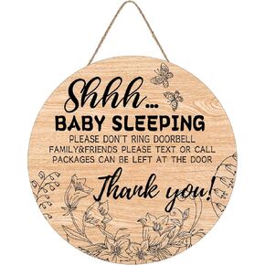 Baby Sleeping Sign for Front Door, Please Do Not Ring Doorbell Wood Door Hanger for Outdoor Outside Porch Decor, Rustic Wooden Wreath Wall Hanging Decoration for Home 12 x 12 Inch in Kuwait