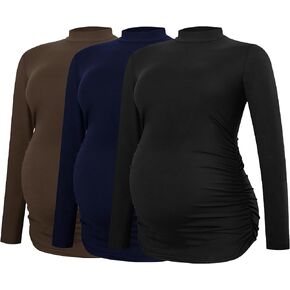 Smallshow Women's Maternity Shirts Crew Neck Long Sleeve Pregnancy Clothes Tops 3 Pack