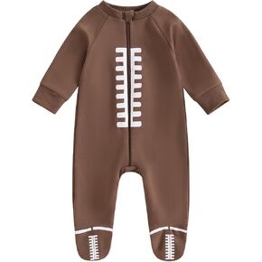 Qiylii Newborn Baby Boys Girls One Piece Football Footies Pajamas Zip-Up Footed Romper Jumpsuit Sleeper Infant Outfits