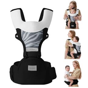 Baby Carrier Newborn to Toddler with Hip Seat, Multifunction Baby Hip Carrier, 4-in-1 Ergonomic Infant Carrier (Ergonomic M Position) Adjustable & Removable Baby Holder Carrier for 0-36 Months (Black)