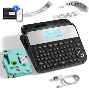 Label Maker, D480BT Advanced Label Maker Machine with-Tape, Bluetooth Rechargeable Label-Maker with Keyboard & Backlight Screen, Create Via Waterproof Label Up to 3/4 Inch for Organization