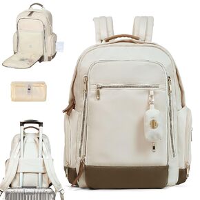 miss fong Diaper Bag Backpack - Baby Diaper Bag with Diaper Bag Dispenser Mommy Bag Diaper Backpack with 16 Pockets Large Capacity Travel Diaper Bag Baby Shower Gifts for Mom & Dad-Off-White