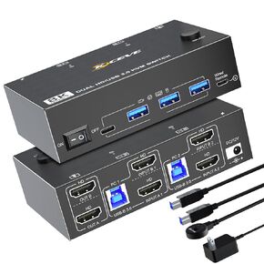 KVM Switch HDMI 2 Ports,USB and HDMI Switch for 2 Computers Share Keyboard Mouse Printer and one HD Monitor,Support UHD 4K@30Hz,with 4 USB Out and External Controller Switching，NA-201C
