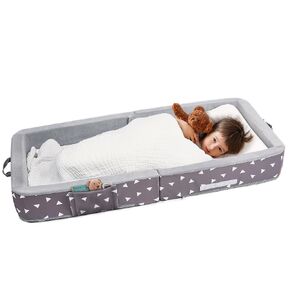 Mooedcoe Foldable Toddler Floor Bed with Sides, Folding Toddler Bed for Travel Kid Foam Sleeping Cot (Rectangular, Crown)