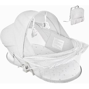 Portable Baby Bassinet Travel Baby Bed, Baby Cribs Travel Pod for Outdoors Baby Lounger,Foldable Infant Travel Bed with Mosquito Net and Sunshade Canopy, Lightweight Washable (Gray)