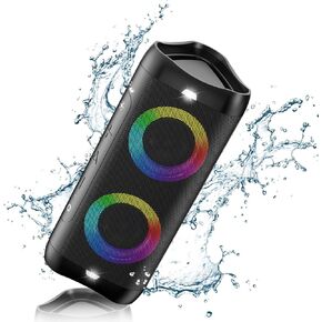 DONOW Bluetooth Speaker with Lights, 30W Stereo Sound, Deep Bass, IPX5 Waterproof, 20H Playtime, Portable Wireless Speaker with Built-in Mic, for Party, Home, Outdoor, Beach(Black)