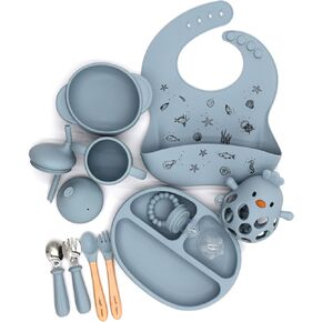 Essentials Bundle:Silicone Baby Feeding Set, Baby Feeding Set for Joyful Infant Meals, Feeding Set for Easy Clean-Up, Baby Silicone Feeding Set Gourmet Beginnings (Dusty Blue)