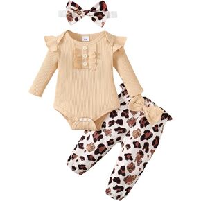 Baby Girl Clothes Newborn Infant Long Sleeve Ruffle Romper Floral Pants Outfit Set for 0-18 Months