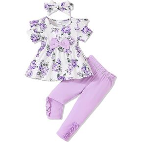Baby Girl Clothes Toddler Girl Outfits Infant Girl Summer Clothes for Girl Ruffle Shirt Pants+Cute Headband 3PCS