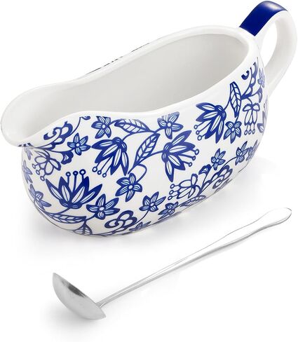 LoeJan 14OZ Gravy Boat with Spoon, Ceramic Sauce Serving Dish, Easy-Pour Big Dripless Lip Spout Serveware Set For Salad Cream Milk Broth Black Pumpkin Thanksgiving in Saudi Arabia