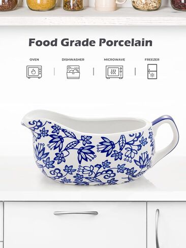 LoeJan 14OZ Gravy Boat with Spoon, Ceramic Sauce Serving Dish, Easy-Pour Big Dripless Lip Spout Serveware Set For Salad Cream Milk Broth Black Pumpkin Thanksgiving in Saudi Arabia