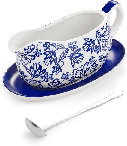 LoeJan 14OZ Gravy Boat with Spoon, Ceramic Sauce Serving Dish, Easy-Pour Big Dripless Lip Spout Serveware Set For Salad Cream Milk Broth Black Pumpkin Thanksgiving in Saudi Arabia