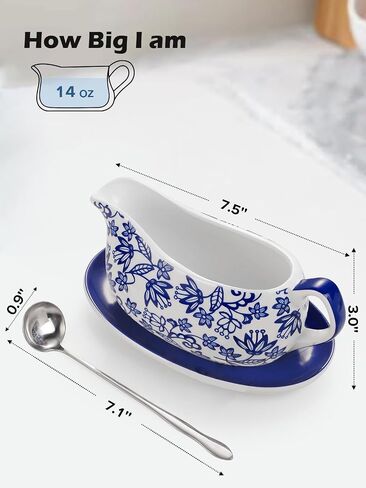 LoeJan 14OZ Gravy Boat with Spoon, Ceramic Sauce Serving Dish, Easy-Pour Big Dripless Lip Spout Serveware Set For Salad Cream Milk Broth Black Pumpkin Thanksgiving in Saudi Arabia