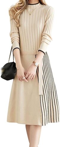 LAI MENG FIVE CATS Women's Elegant Long Sleeve Sweater Ribbed Knit Pullover Fall Midi Dress in Saudi Arabia