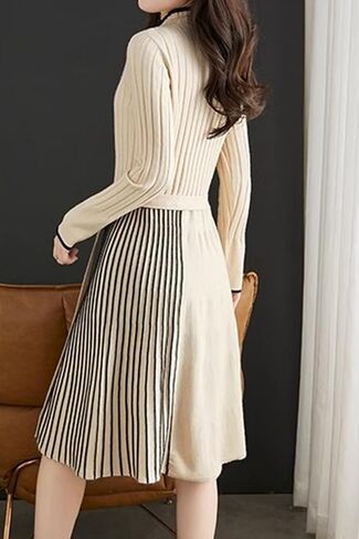 LAI MENG FIVE CATS Women's Elegant Long Sleeve Sweater Ribbed Knit Pullover Fall Midi Dress in Saudi Arabia