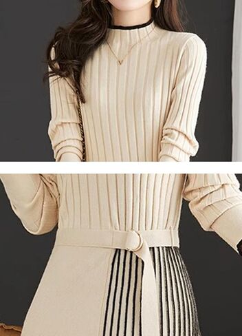 LAI MENG FIVE CATS Women's Elegant Long Sleeve Sweater Ribbed Knit Pullover Fall Midi Dress in Saudi Arabia
