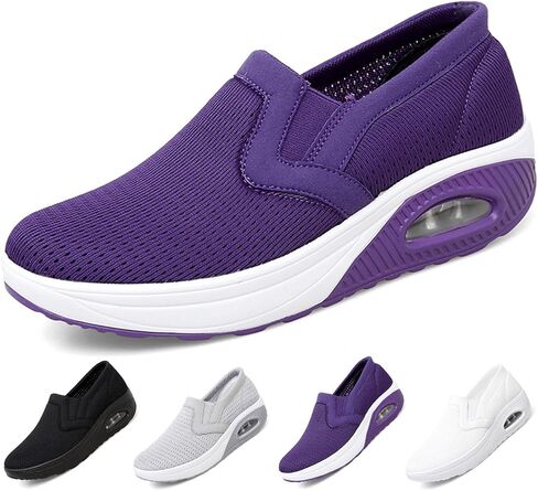 Women's Platform Orthopedic Air Cushion Walking Shoes Mesh Breathable Diabetic Nurse Work Sneakers Slip-ons Light Wedge Ladies Toning Rocker Shoe (grey,9,Women,9) in Saudi Arabia