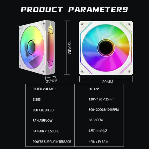 Prism 6PRO ARGB Reverse White Computer Case Fan,Infinite Mirror Light Effect Design Cooling Fan, 120mm CPU Fan PWM 1600RPM 61.5CFM 2MMH20 HDB Bearing for PC Chassis&CPU Cooler&Desktop Case in Saudi Arabia