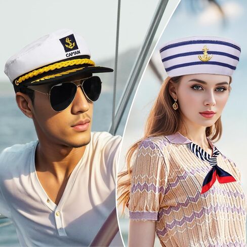 Yacht Captain Hat Sailor Hat and Scarf Set Sailor Hat Boat Cap Navvy Rock Costume for Women Men Captains Dressing up Party in Saudi Arabia
