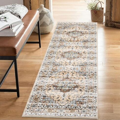 CAROMIO 9x12 سجادة منطقة غرفة المعيشة قابلة للغسل سجادة تقليدية داخلية غير قابلة للانزلاق سجادة كبيرة عتيقة غطاء أرضية رمي مقاوم للبقع سجادة بوهو لهجة لغرفة النوم ديكور المنزل، برتقالي in Kuwait