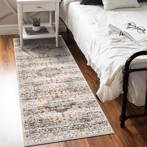 CAROMIO 9x12 سجادة منطقة غرفة المعيشة قابلة للغسل سجادة تقليدية داخلية غير قابلة للانزلاق سجادة كبيرة عتيقة غطاء أرضية رمي مقاوم للبقع سجادة بوهو لهجة لغرفة النوم ديكور المنزل، برتقالي in Kuwait