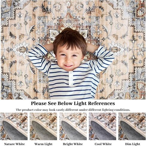 CAROMIO 9x12 سجادة منطقة غرفة المعيشة قابلة للغسل سجادة تقليدية داخلية غير قابلة للانزلاق سجادة كبيرة عتيقة غطاء أرضية رمي مقاوم للبقع سجادة بوهو لهجة لغرفة النوم ديكور المنزل، برتقالي in Kuwait