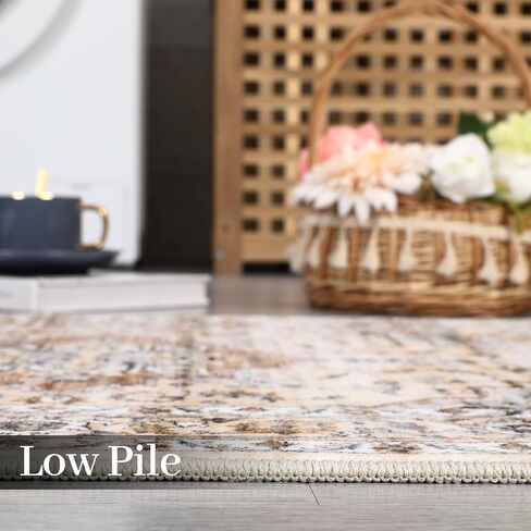 CAROMIO 9x12 سجادة منطقة غرفة المعيشة قابلة للغسل سجادة تقليدية داخلية غير قابلة للانزلاق سجادة كبيرة عتيقة غطاء أرضية رمي مقاوم للبقع سجادة بوهو لهجة لغرفة النوم ديكور المنزل، برتقالي in Kuwait