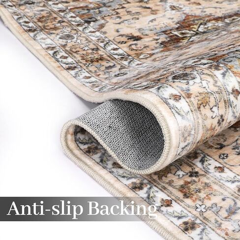 CAROMIO 9x12 سجادة منطقة غرفة المعيشة قابلة للغسل سجادة تقليدية داخلية غير قابلة للانزلاق سجادة كبيرة عتيقة غطاء أرضية رمي مقاوم للبقع سجادة بوهو لهجة لغرفة النوم ديكور المنزل، برتقالي in Kuwait