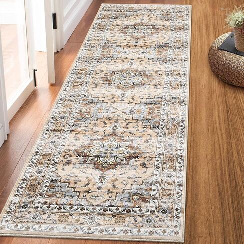 CAROMIO 9x12 سجادة منطقة غرفة المعيشة قابلة للغسل سجادة تقليدية داخلية غير قابلة للانزلاق سجادة كبيرة عتيقة غطاء أرضية رمي مقاوم للبقع سجادة بوهو لهجة لغرفة النوم ديكور المنزل، برتقالي in Kuwait