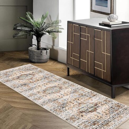 CAROMIO 9x12 سجادة منطقة غرفة المعيشة قابلة للغسل سجادة تقليدية داخلية غير قابلة للانزلاق سجادة كبيرة عتيقة غطاء أرضية رمي مقاوم للبقع سجادة بوهو لهجة لغرفة النوم ديكور المنزل، برتقالي in Kuwait