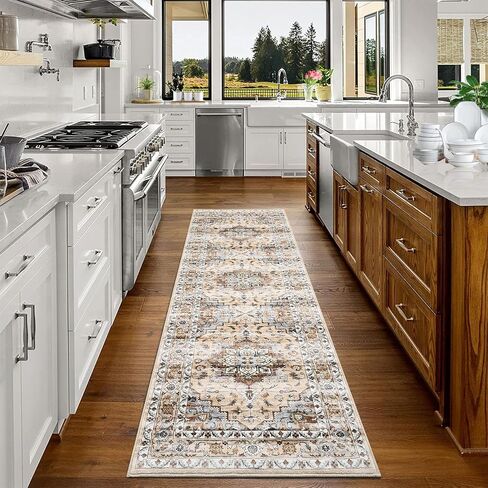 CAROMIO 9x12 سجادة منطقة غرفة المعيشة قابلة للغسل سجادة تقليدية داخلية غير قابلة للانزلاق سجادة كبيرة عتيقة غطاء أرضية رمي مقاوم للبقع سجادة بوهو لهجة لغرفة النوم ديكور المنزل، برتقالي in Kuwait