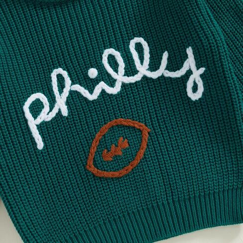 Honganda Newborn Baby Boy Girl Football Outfit Long Sleeve Cable Knit Letters Embroidered Sweater Pullover Knitwear Top in Kuwait