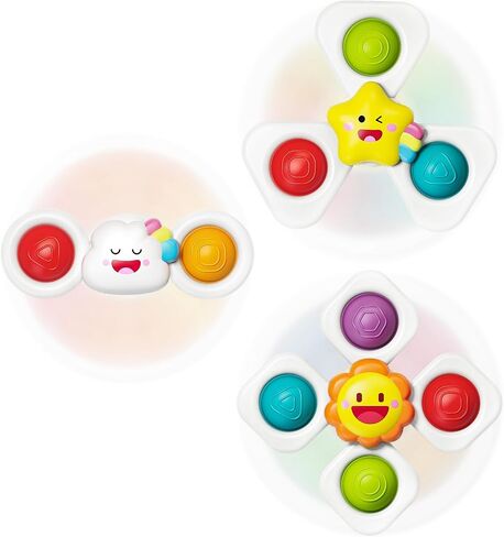 SpringFlower Suction Cup Spinner Toys, Baby Bath Toys for 12 18 Months Boy&Girl, Sensory Toys Bath Toys Travel Table Toy for Toddlers, Birthday Baby Gifts for 1 2 3 Year Old Toddler in Kuwait