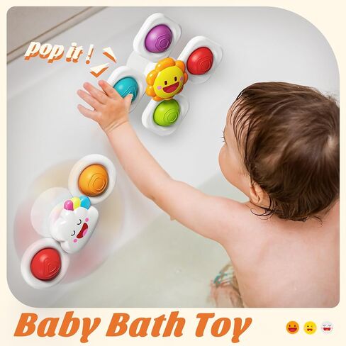 SpringFlower Suction Cup Spinner Toys, Baby Bath Toys for 12 18 Months Boy&Girl, Sensory Toys Bath Toys Travel Table Toy for Toddlers, Birthday Baby Gifts for 1 2 3 Year Old Toddler in Kuwait