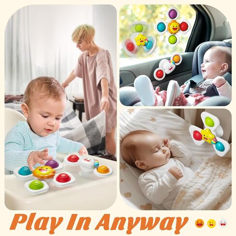 SpringFlower Suction Cup Spinner Toys, Baby Bath Toys for 12 18 Months Boy&Girl, Sensory Toys Bath Toys Travel Table Toy for Toddlers, Birthday Baby Gifts for 1 2 3 Year Old Toddler in Kuwait