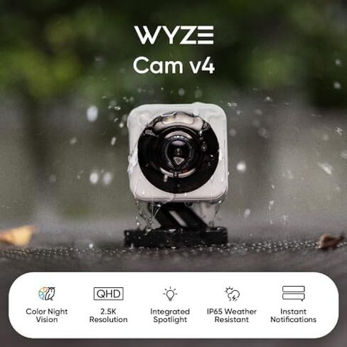 WYZE Cam v4 (Latest Model), 2.5K AI Security Camera, Indoor/Outdoor Cameras for Home Security, Baby Monitor & Pet Camera, Vibrant Color Night Vision, No Subscription Required in Saudi Arabia