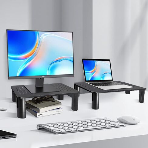 Pholiten Dual Monitor Stand Riser for 2 Monitors，Desktop Monitor Stand with Adjustable Length and Swivel Angles, Extra Long Multifunctional Stand up to 48.2" fit Computer Laptop Printer Max 44 lbs in Kuwait