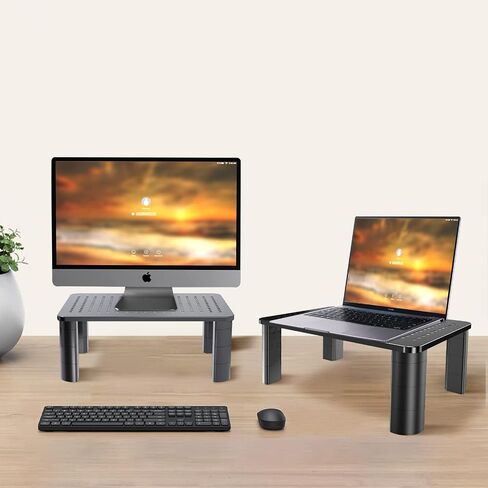 Pholiten Dual Monitor Stand Riser for 2 Monitors，Desktop Monitor Stand with Adjustable Length and Swivel Angles, Extra Long Multifunctional Stand up to 48.2" fit Computer Laptop Printer Max 44 lbs in Kuwait