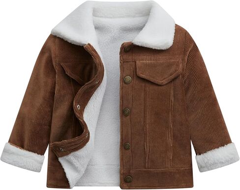 Toddler Baby Boys' Corduroy Jacket Sherpa Lined Lapel Baby jacket Warm and Thick Infant Coat Long in Kuwait
