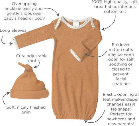 SwaddleDesigns Softest Cotton Baby Pajama Gown with Foldover Mitten Cuffs for Infant Boy and Girl, Newborn, 0-3 Months in Saudi Arabia