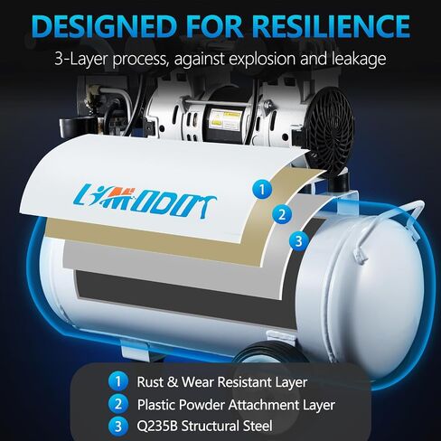 Air Compressor, Ultra Quiet Air Compressor, Only 68dB, 6 Gallon Durable Steel Air Tank, 4.2CFM @ 90PSI, Oil-Free, Ideal For Shop, Garage, Car, Pneumatic Tool, 1.7 HP in Kuwait