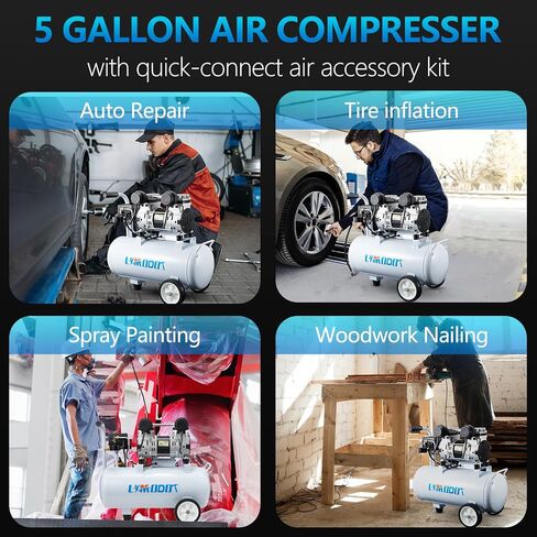 Air Compressor, Ultra Quiet Air Compressor, Only 68dB, 6 Gallon Durable Steel Air Tank, 4.2CFM @ 90PSI, Oil-Free, Ideal For Shop, Garage, Car, Pneumatic Tool, 1.7 HP in Kuwait