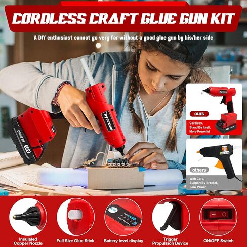 Cordless 100W Hot Glue Gun for Dewalt 20V Battery, Handheld Wireless Power Heavy Duty Hot Glue Gun Full Size Kit with 20pcs Hot Glue Sticks for Home Repair, Arts & Crafts(Battery NOT Include) in Saudi Arabia