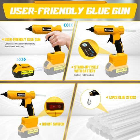 Cordless 100W Hot Glue Gun for Dewalt 20V Battery, Handheld Wireless Power Heavy Duty Hot Glue Gun Full Size Kit with 20pcs Hot Glue Sticks for Home Repair, Arts & Crafts(Battery NOT Include) in Saudi Arabia
