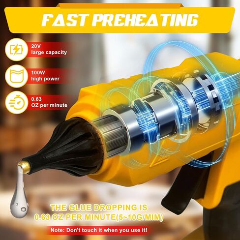 Cordless 100W Hot Glue Gun for Dewalt 20V Battery, Handheld Wireless Power Heavy Duty Hot Glue Gun Full Size Kit with 20pcs Hot Glue Sticks for Home Repair, Arts & Crafts(Battery NOT Include) in Saudi Arabia