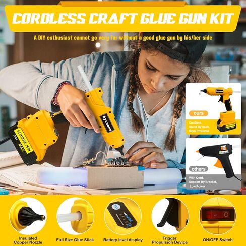 Cordless 100W Hot Glue Gun for Dewalt 20V Battery, Handheld Wireless Power Heavy Duty Hot Glue Gun Full Size Kit with 20pcs Hot Glue Sticks for Home Repair, Arts & Crafts(Battery NOT Include) in Saudi Arabia