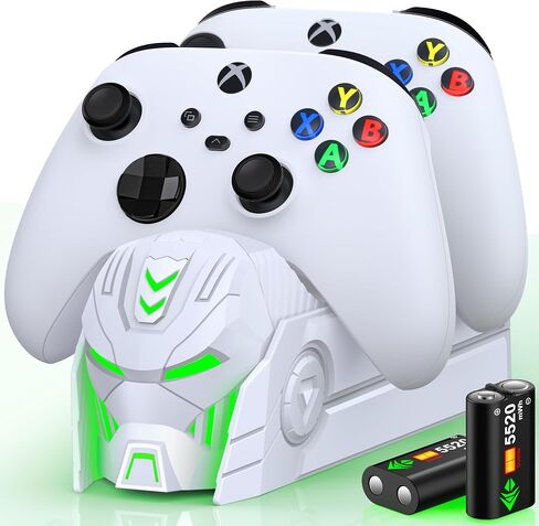 Xbox Controller Charging Stand with 2x5520mWh Battery for Xbox One/Xbox Series X/S Controller,Charger Station for Rechargeable Xbox One Controller Battery Pack with 4 Covers-Xbox Accessories White in Kuwait