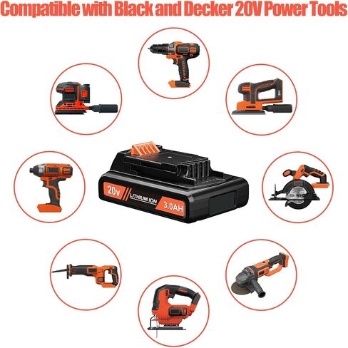 2 Pack 3000mAh 20v MAX Battery and Charger, Replacement for Black and Decker 20v Lithium Battery, Compatible with All Original Cordless Power Tools and Charger. in Saudi Arabia
